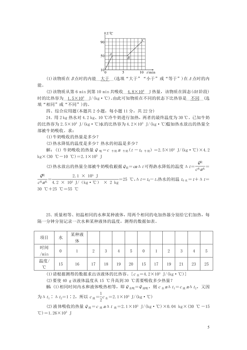 九年级物理全册第十三章内能测试题（附答案新人教版）