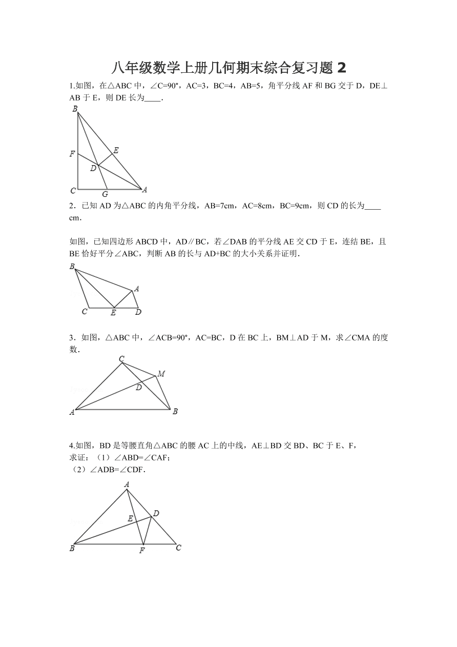 八年级数学上册几何期末综合复习题2