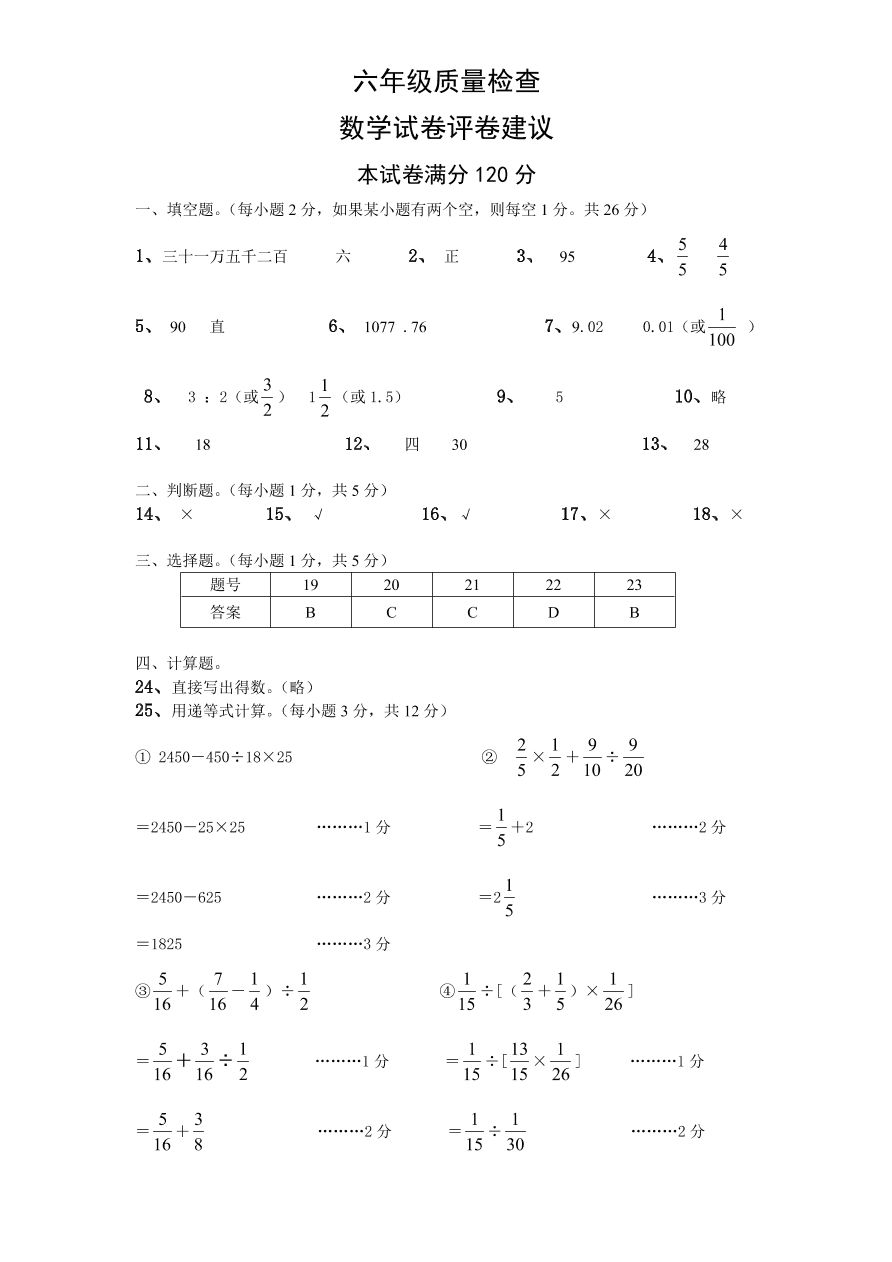 人教版六年级数学上学期期末测试卷2（含答案）