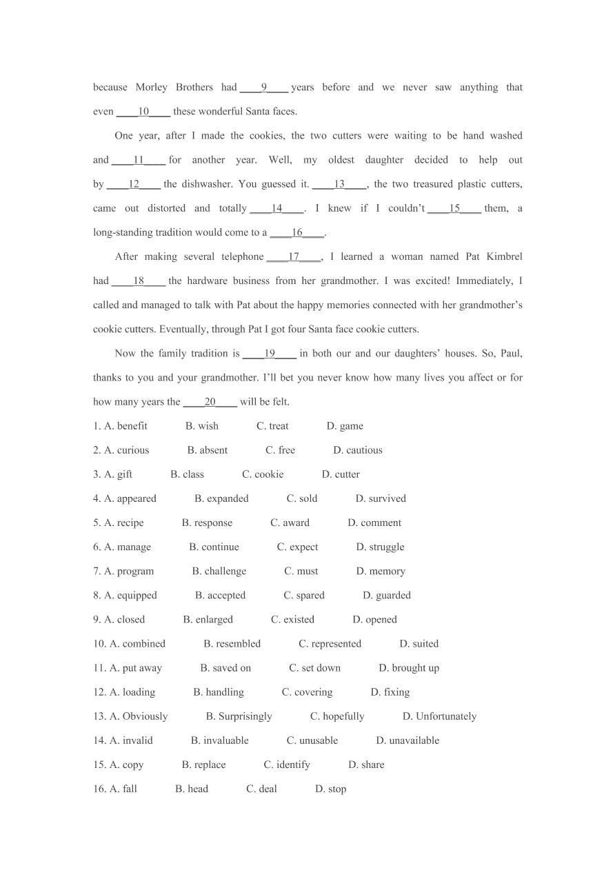 2020-2021年高考英語完形填空專練Chapter 7