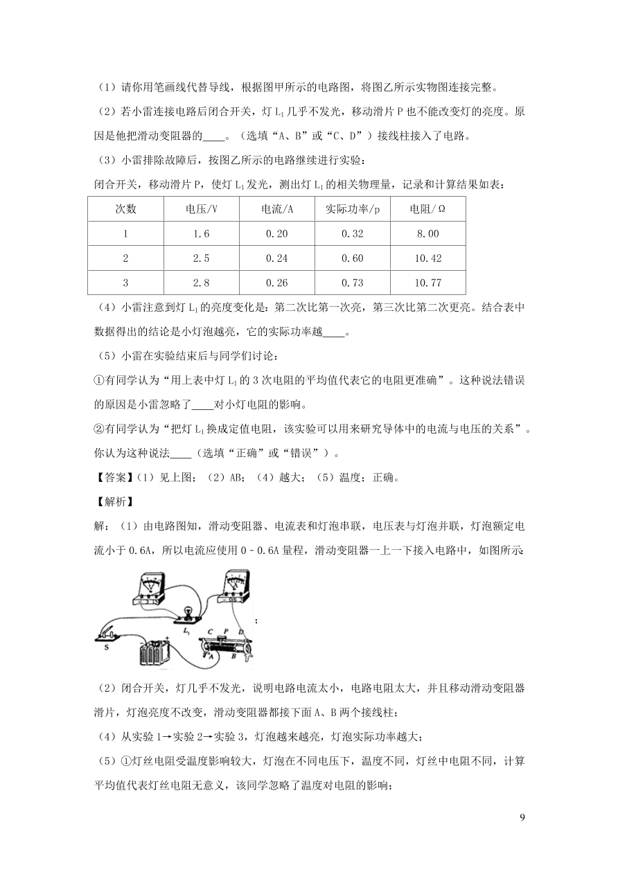 2020-2021九年级物理全册18.3测量小灯泡的电功率同步练习（附解析新人教版）