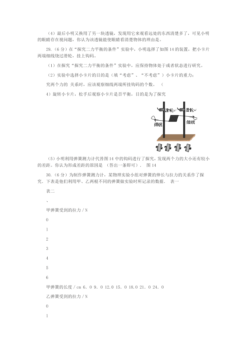 2020学年辽宁省锦州市实验学校八年级物理下学期第一次月考试题