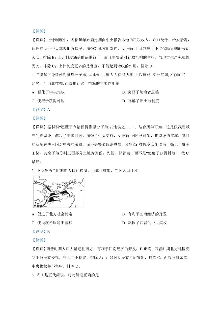 山东省淄博市2020-2021高一历史上学期期中试题（Word版附解析）