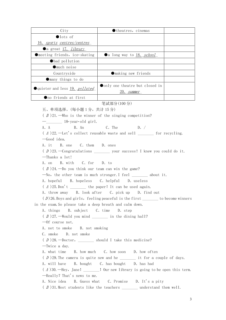 九年級(jí)英語上冊Modules11-12綜合水平測試（外研版）