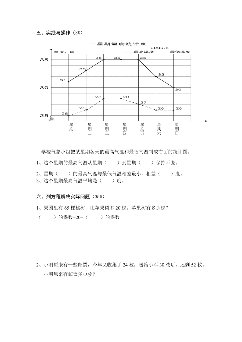 苏教版五年级数学下册第一次月考试题