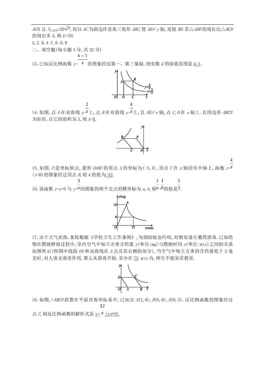 新人教版 中考数学总复习 专题检测11 反比例函数试题