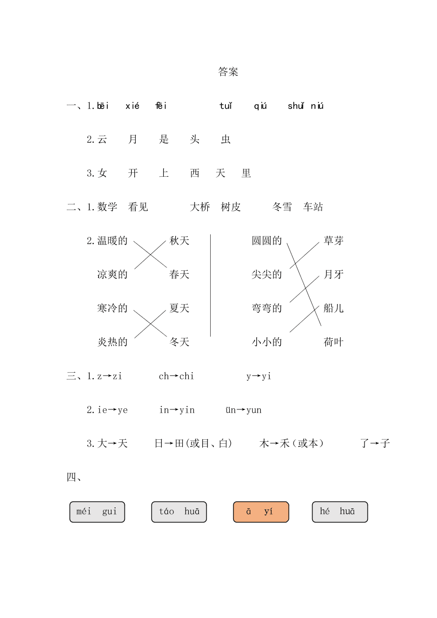 福建宁德小学一年级语文（上）期末考试试卷及答案