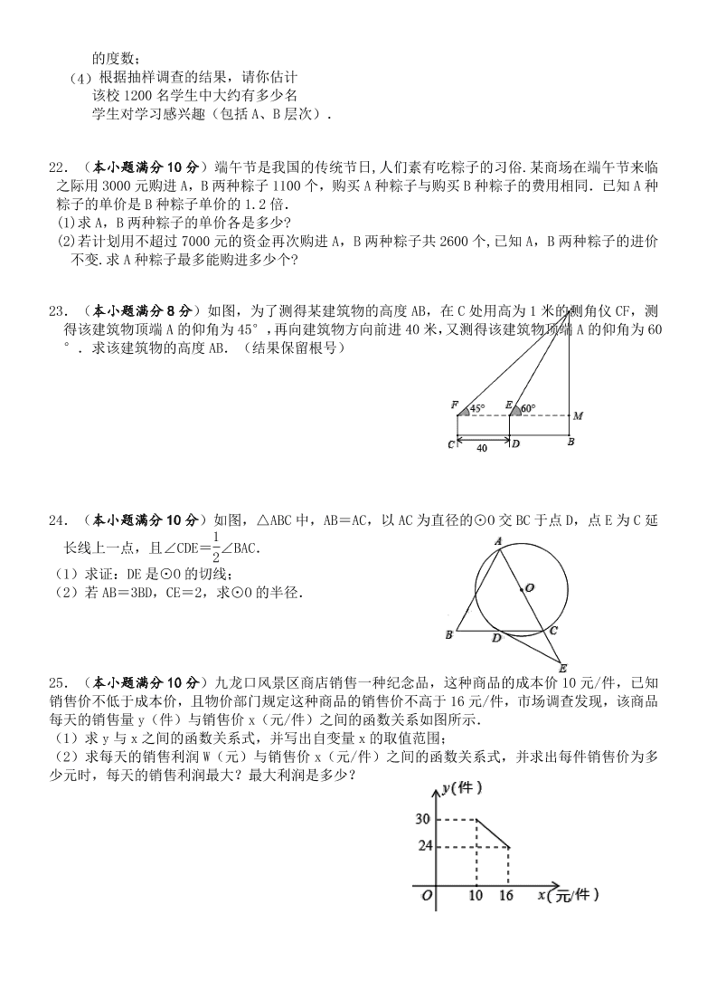 江苏省徐州市毛庄中学2020-2021年第二学期九年级数学期中模拟测试题