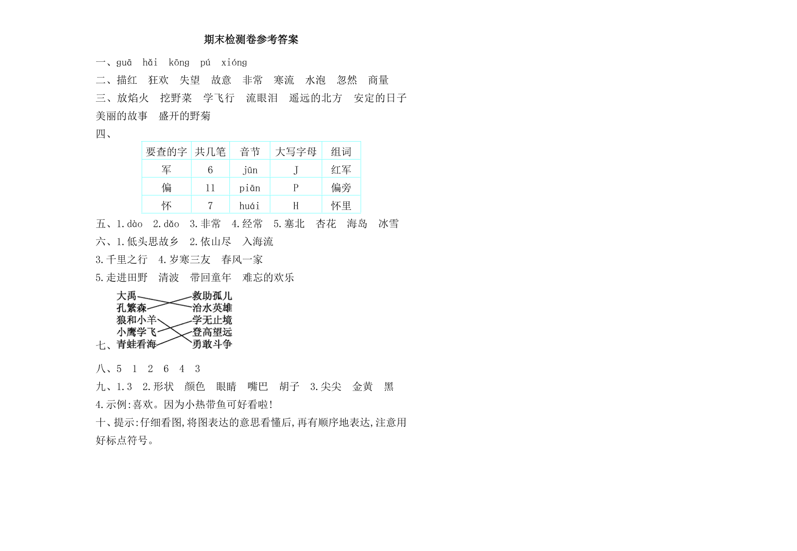 冀教版二年级语文上册期末测试卷及答案