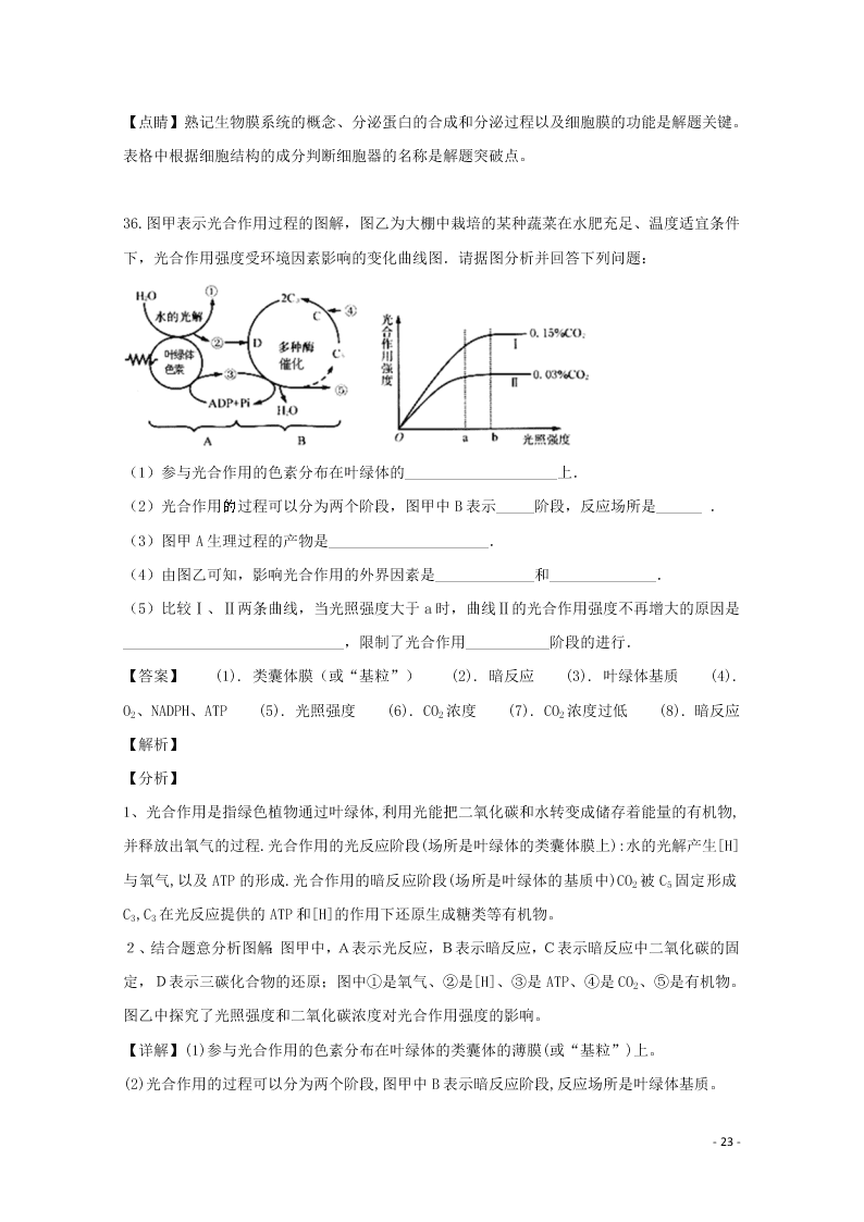 浙江省东阳中学2020高二（上）生物开学测试试题（含解析）