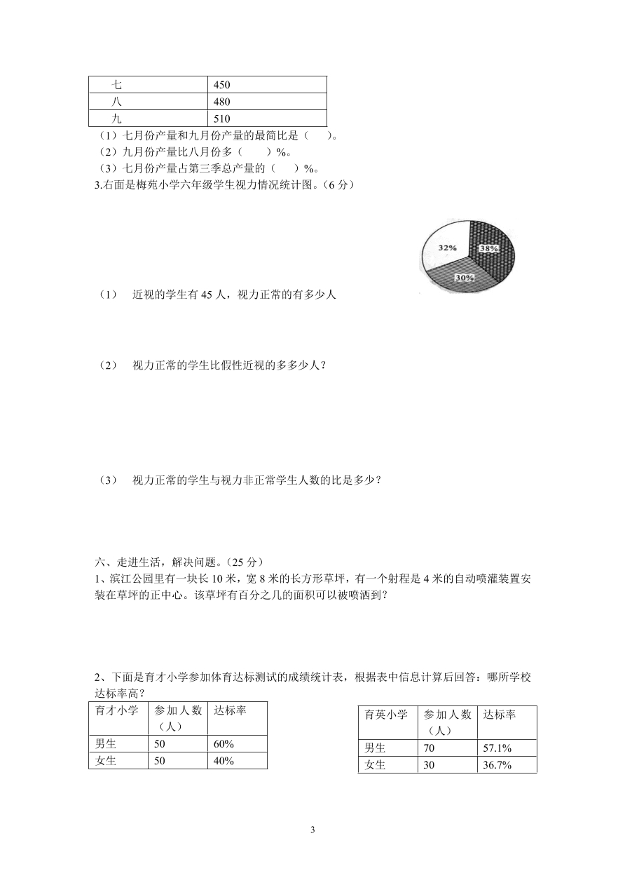 人教版小学数学六年级上册期末水平测试题(6)