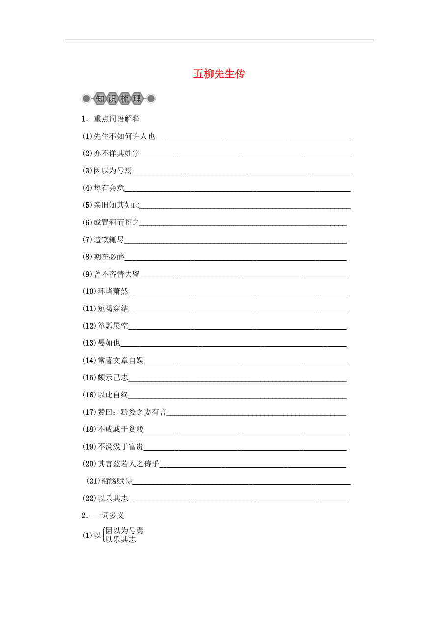 中考语文复习第六篇课内文言知识梳理八下五柳先生传讲解