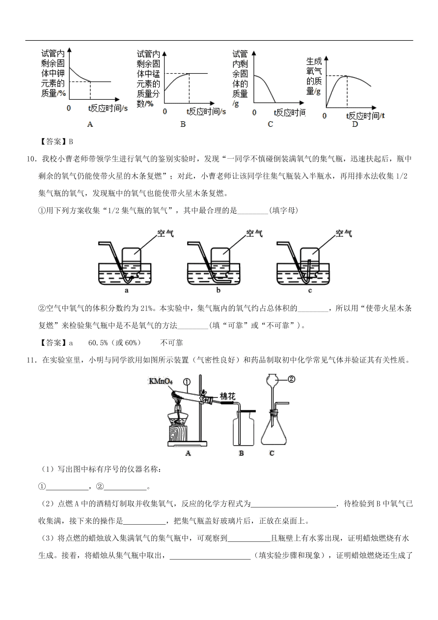 中考化学重要考点复习 氧气的制取练习卷