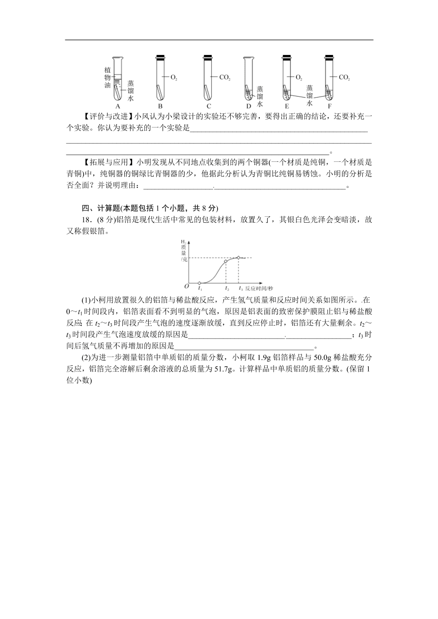 九年级化学下册：第八单元检测卷（含答案）