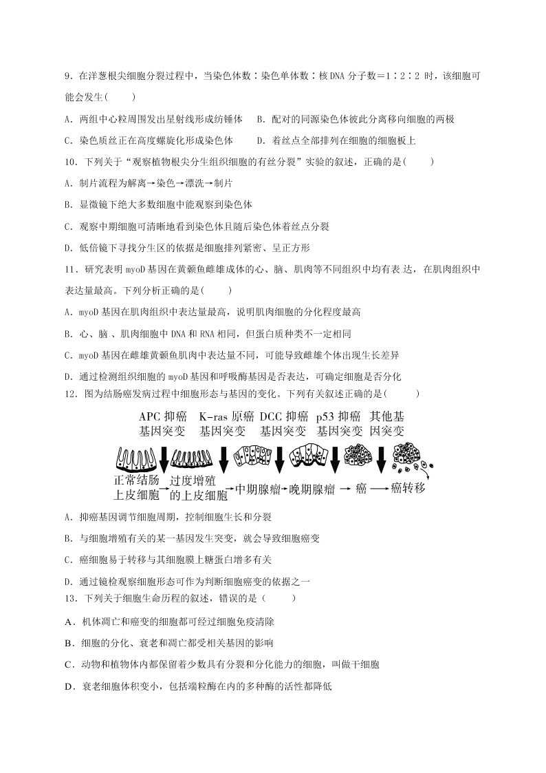 黑龙江省大庆市铁人中学2021届高三上学期期中考试生物试题