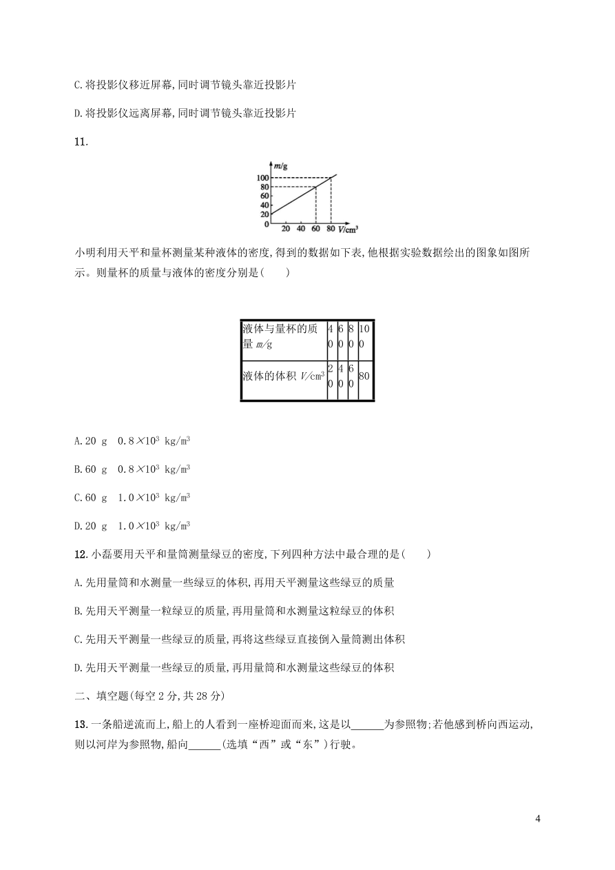 人教版八年级物理上册期末测评卷课后习题及答案