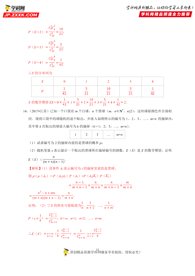 2020-2021学年高考数学（理）考点：离散型随机变量的分布列、均值与方差