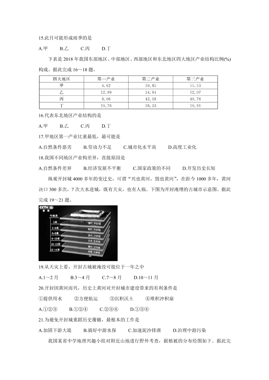 皖赣联考2021届高三地理上学期第三次考试试题（附答案Word版）