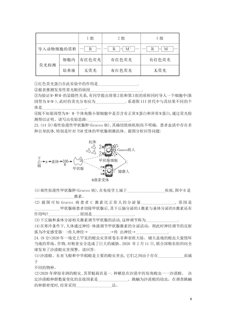 （决胜新高考·名校交流）2021届高三生物9月联考试题（word无答案）