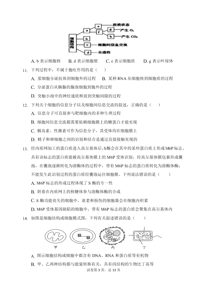 甘肃省天水一中2021届高三生物上学期第一学段考试试题（Word版附答案）