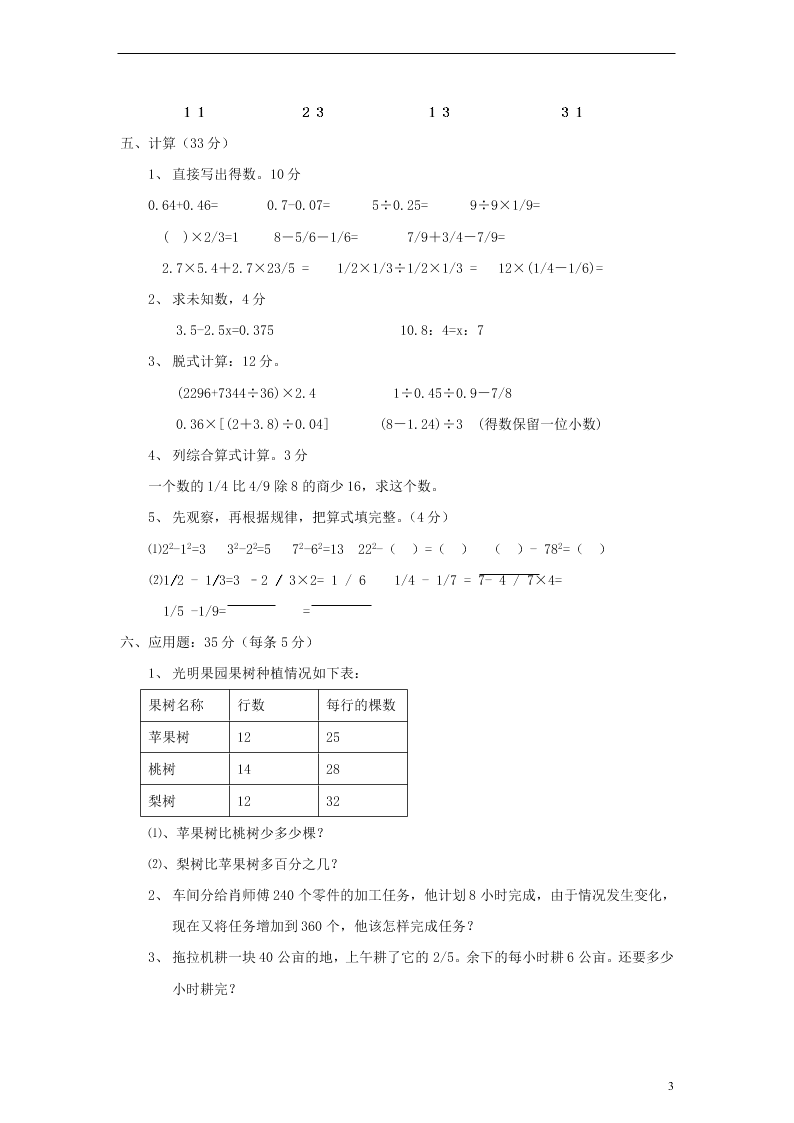 人教新课标小升初数学毕业模拟试题（二）