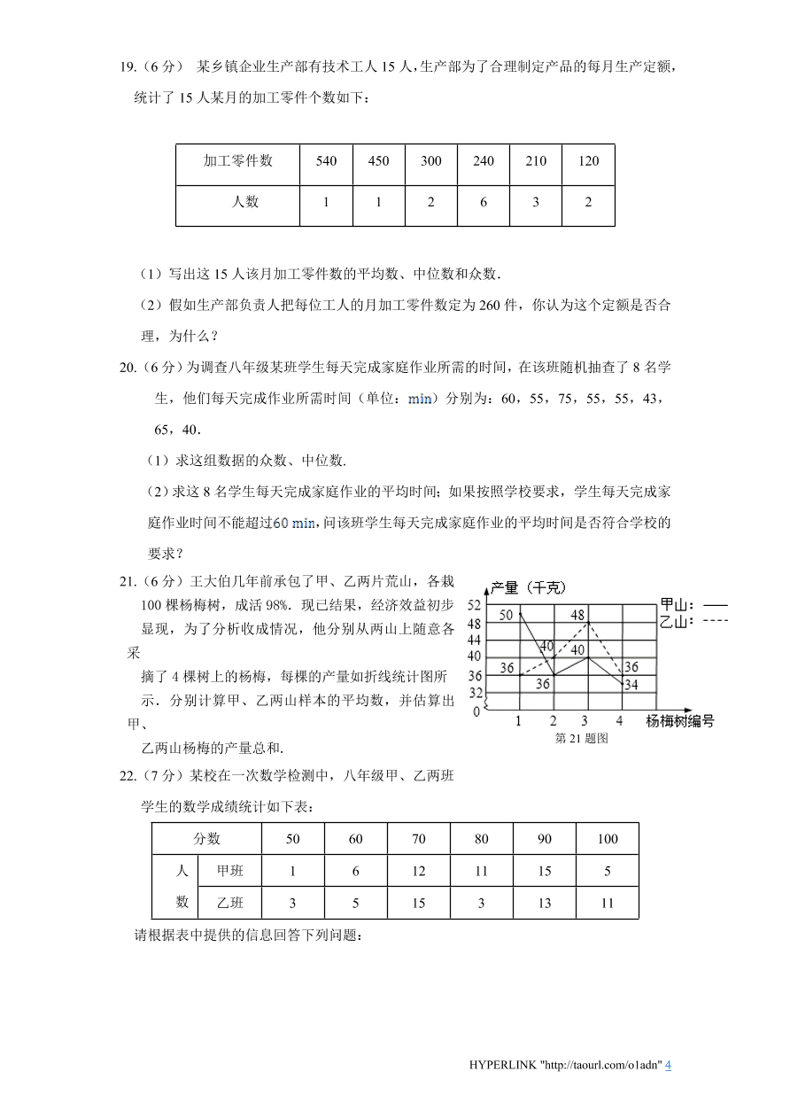 北师大版八年级数学上册第6章《数据的分析》单元测试试卷及答案（1）