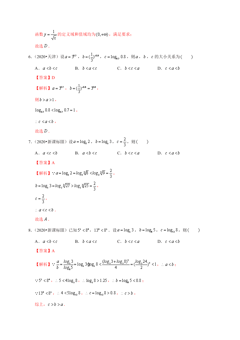 2020-2021学年高考数学（理）考点：对数与对数函数 