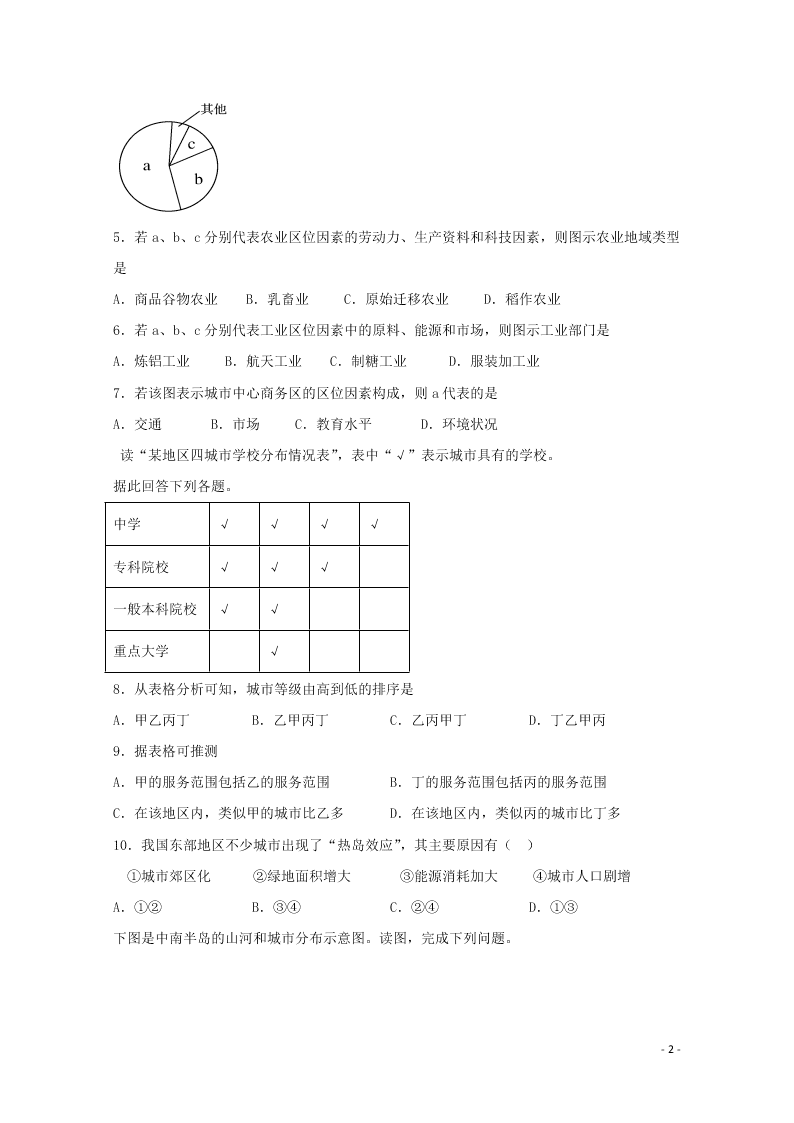 黑龙江省绥化市青冈一中2020-2021学年高二（上）地理9月月考试题（含答案）