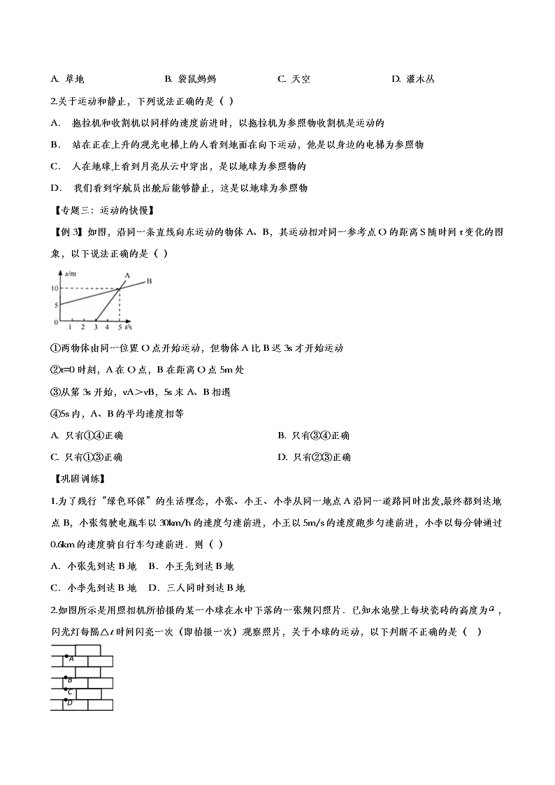 2020人教版初二物理重点知识专题训练：机械运动