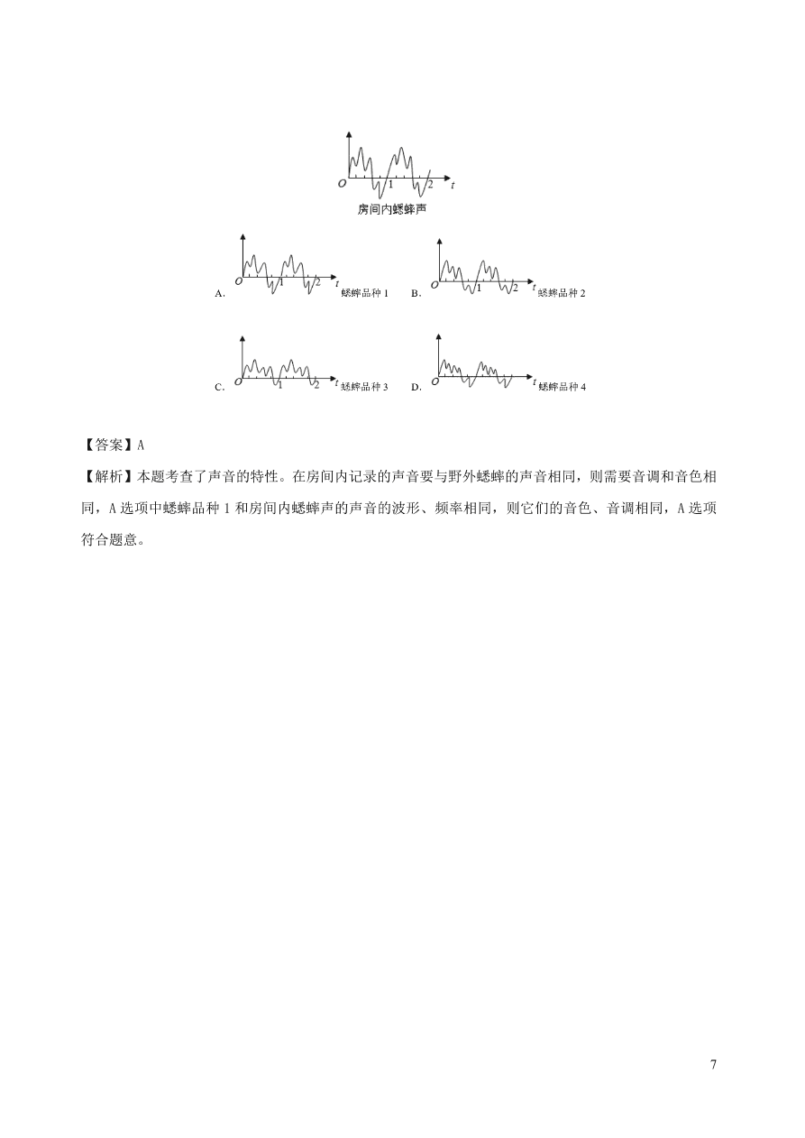 2020秋八年级物理上册3.2乐音的三特征课时同步练习（附解析教科版）