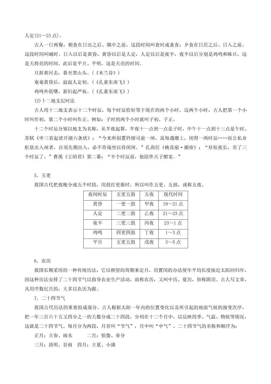 2020-2021年高考文言文解题技巧文化常识题：称谓 · 历法 · 科举