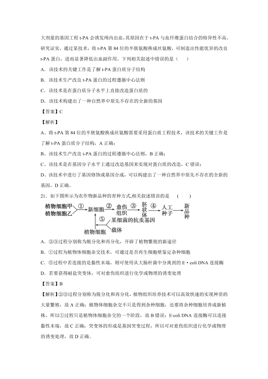 2020-2021学年高考生物精选考点突破专题19 基因工程及生物技术的伦理问题