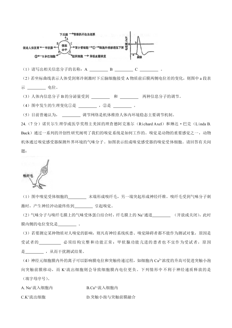 江苏省泰州中学2020-2021高二生物上学期期初检测试题（Word版附答案）