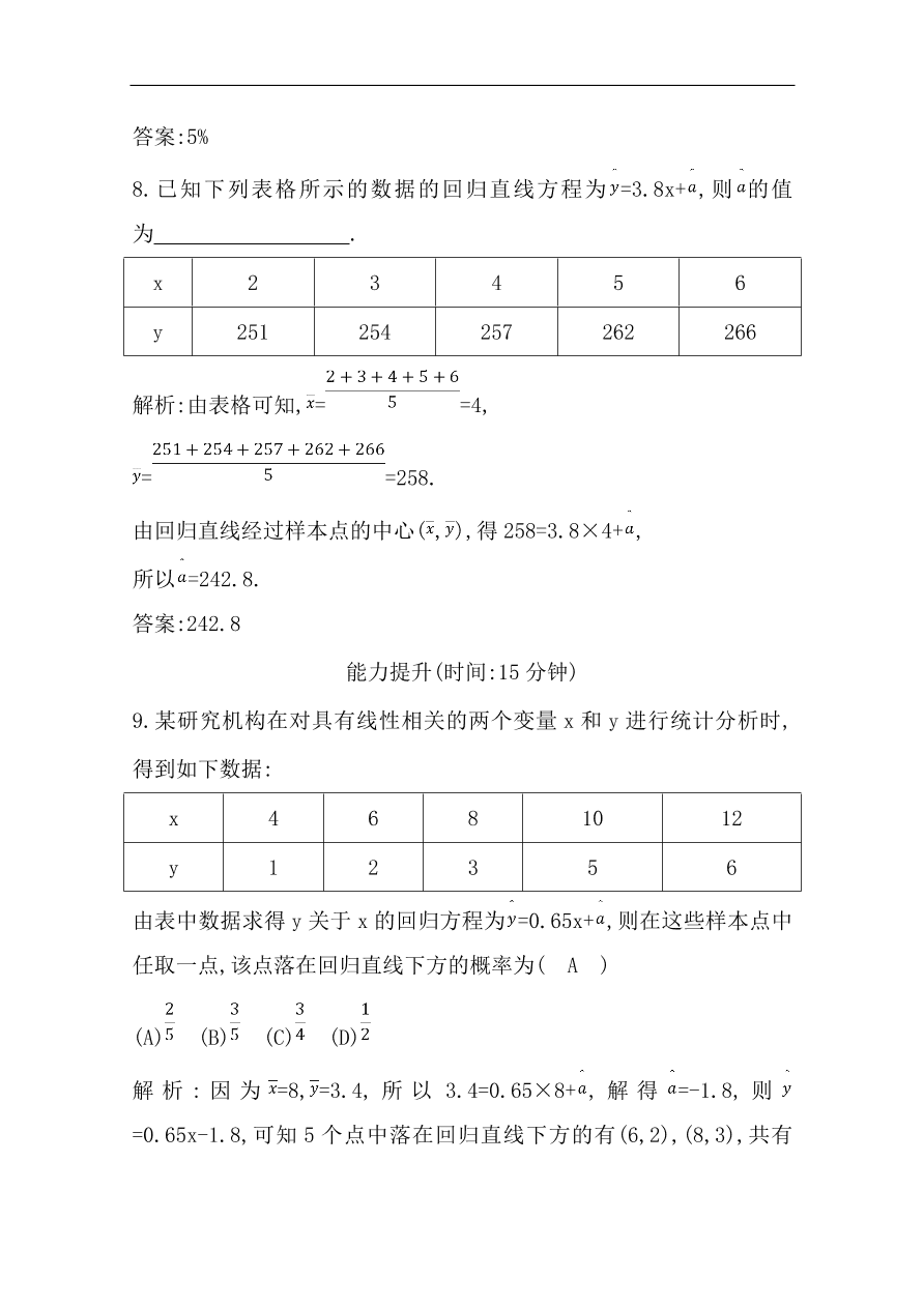 高中导与练一轮复习理科数学必修2习题 第九篇 统计与统计案例第3节 变量的相关性与统计案例 （含答案）