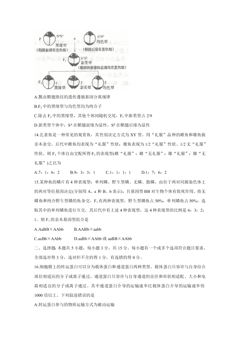 山东省潍坊高密市等三县市2021届高三生物10月检测试题（Word版附答案）