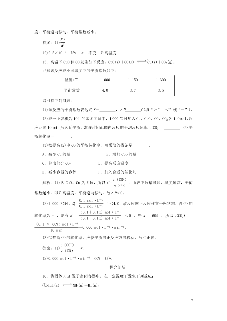 （暑期备课）2020高一化学全一册课时作业8：化学平衡常数（含答案）