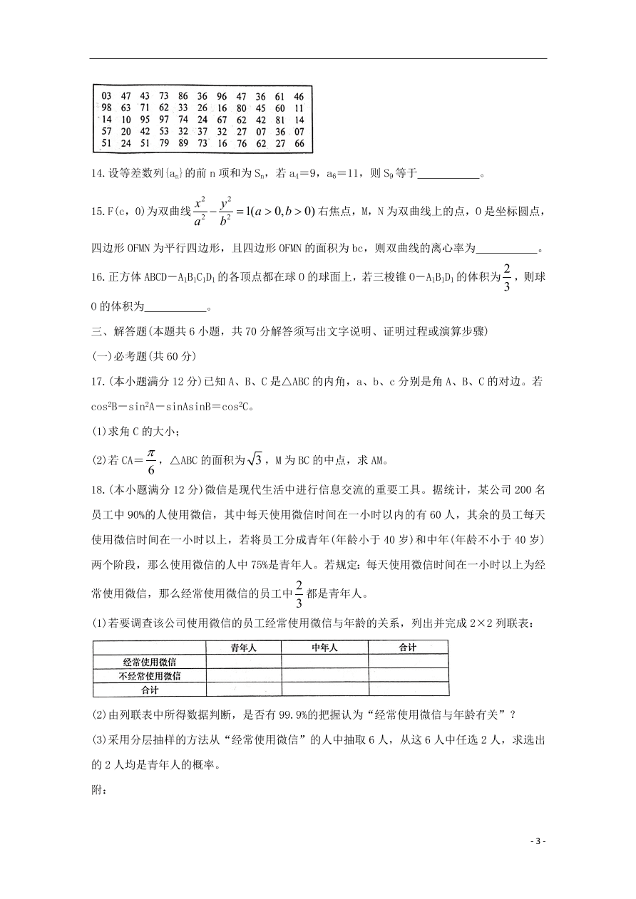 陕西省咸阳市武功县2021届高三（文）数学第一次质量检测试题（含答案）