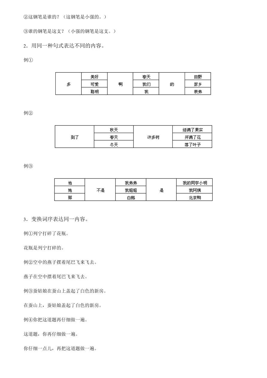 部编版三年级语文上册句子练习