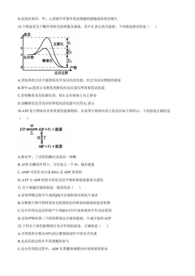 河南省郑州市2019-2020高二生物下学期期末考试试题（Word版附答案）