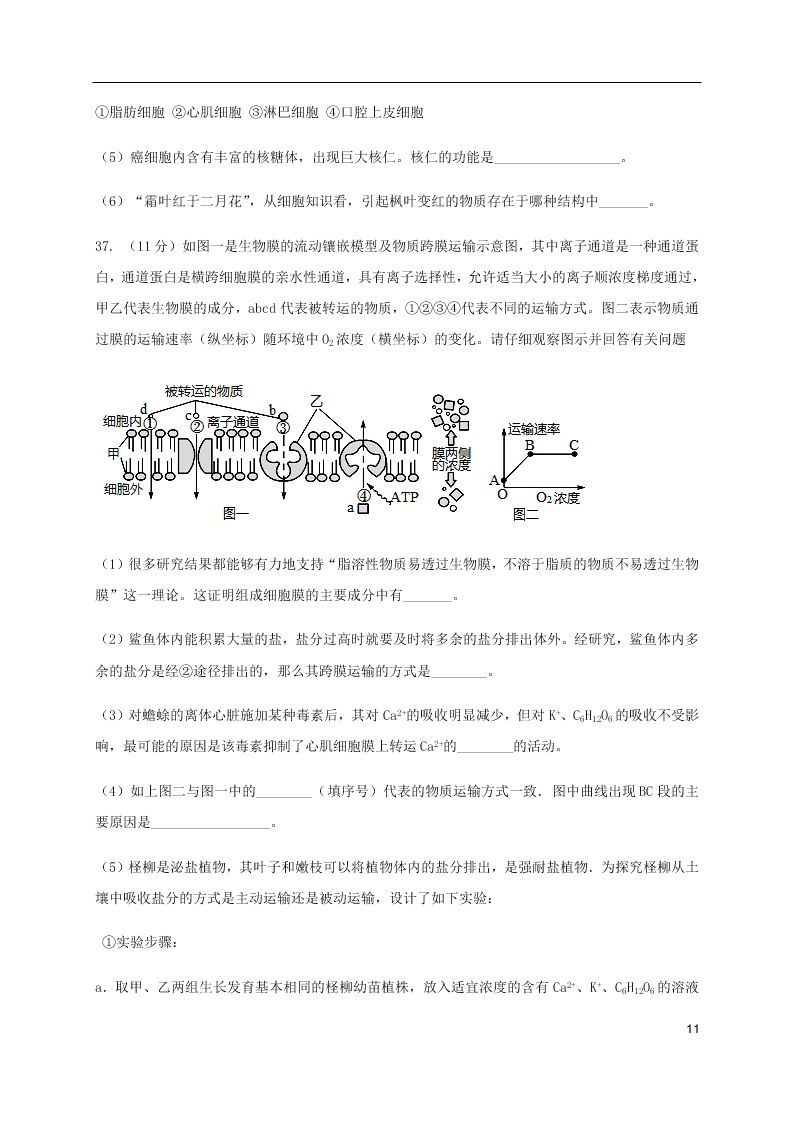 福建省三明第一中学2021届高三生物10月月考试题（含答案）