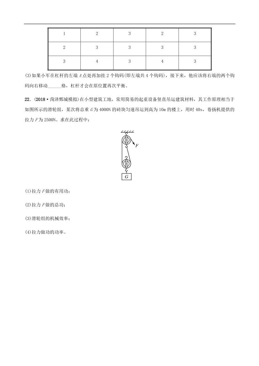 2019中考物理一轮复习11机械与功机械能试题