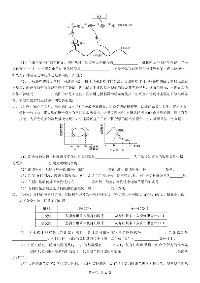 四川省成都石室中学2020届高三理综第三次高考适应性试题（Word版附答案）