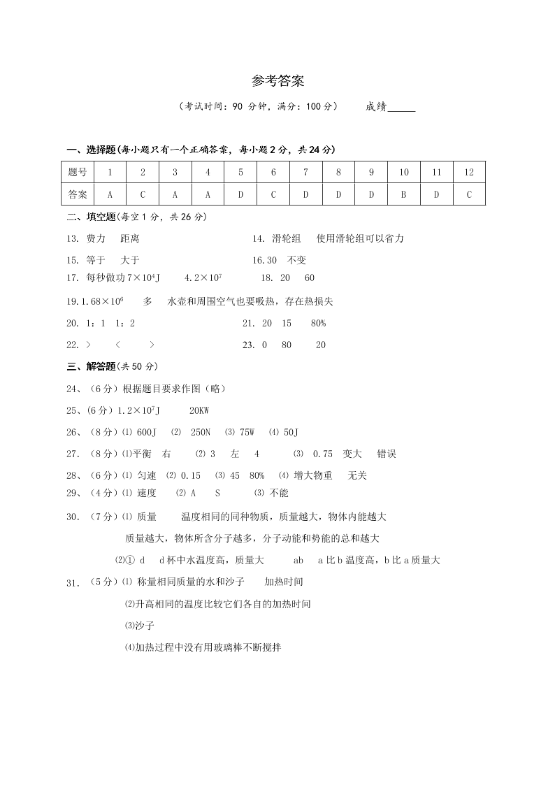 2021江苏兴化常青藤学校九年级（上）物理月考试题（含答案）