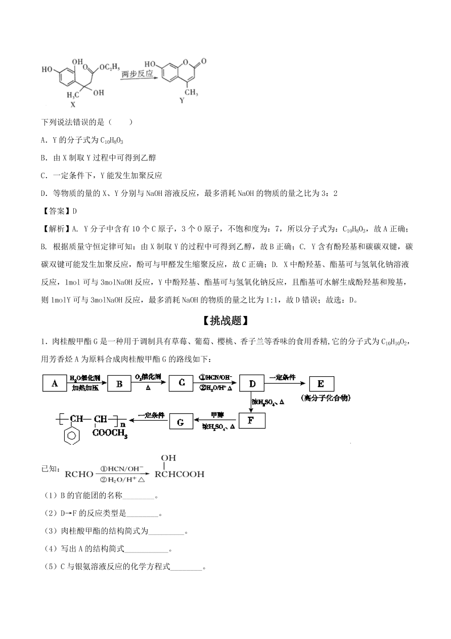 2020-2021年高考化学精选考点突破20 烃的行生物