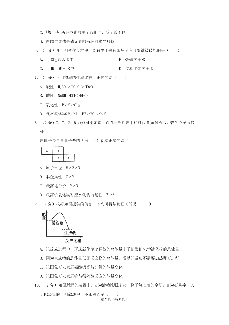 2020届河南省洛阳市高一下化学期中试题（无答案）