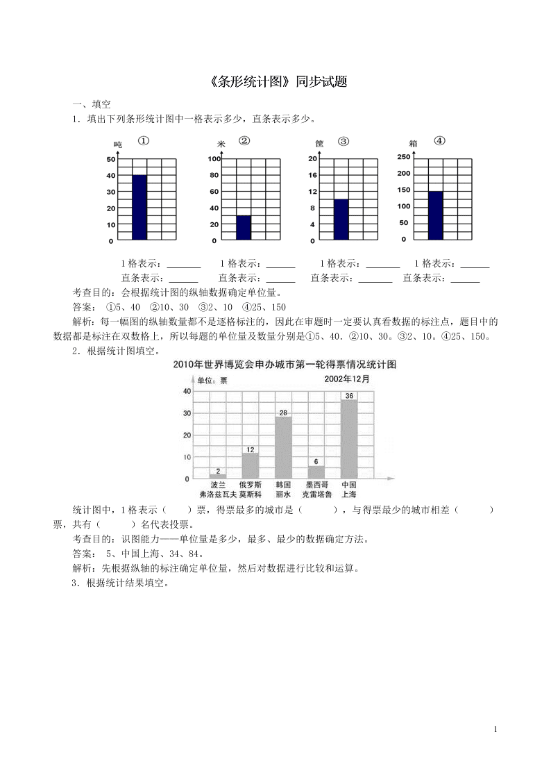 四年级数学上册7条形统计图同步测试题（附答案新人教版）