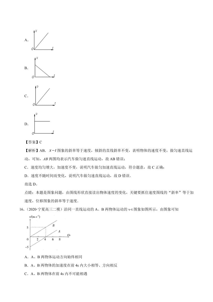 2020-2021学年高一物理课时同步练（人教版必修1）2-2 匀变速直线运动的速度与时间的关系