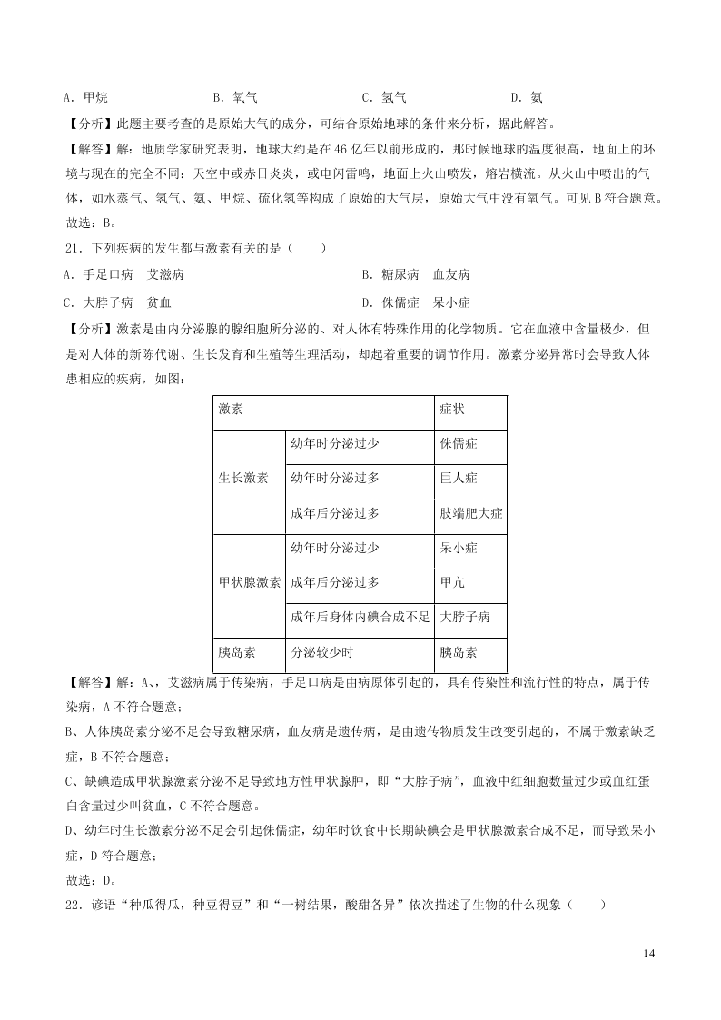 贵州省遵义市2020中考生物真题（含解析）