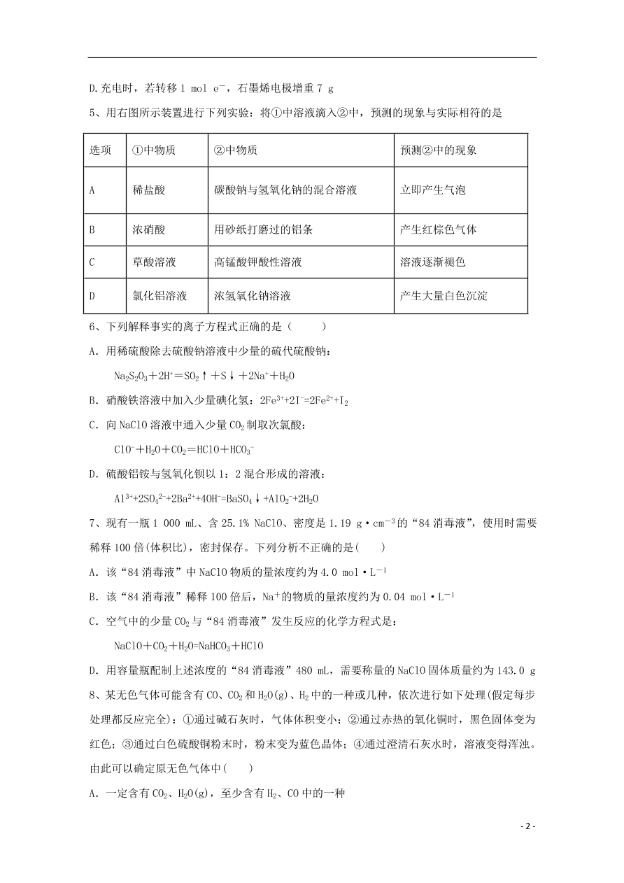 山东省济南市济钢高级中学2021届高三化学10月月考试题（含答案）