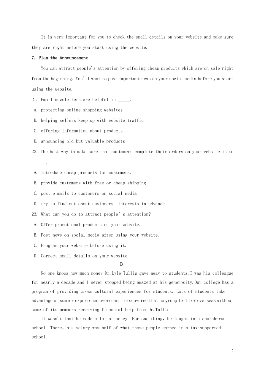 黑龙江省哈尔滨市延寿县第二中学2020-2021学年高二英语上学期期中试题